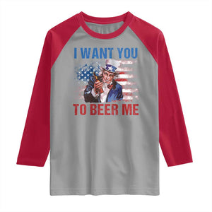 Funny Uncle Sam Raglan Shirt I Want You To Beer Me American Flag TS11 Sport Gray Red Print Your Wear