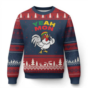 Jamaica Chicken Ugly Christmas Sweater Yeah Mon Jamaican Rastacap TS11 Navy Red Print Your Wear