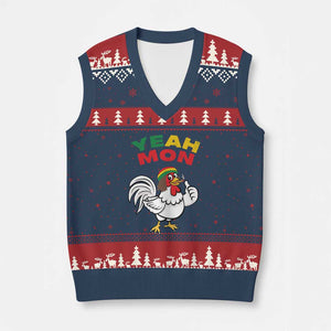 Jamaica Chicken V-Neck Knit Sweater Vest Yeah Mon Jamaican Rastacap TS11 Navy Red Print Your Wear