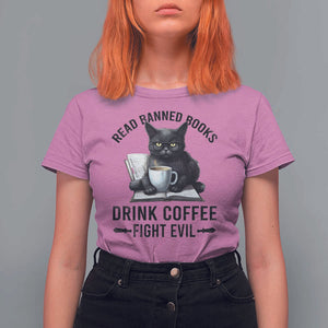 Funny Reading Cat T Shirt For Women Read Banned Books Drink Coffee Fight Evil BookWorm TS11 Azalea Print Your Wear