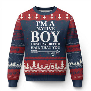 I Am A Native Boy I Just Have Better Hair Than You Ugly Christmas Sweater Indian American Arrow TS11 Navy Red Print Your Wear