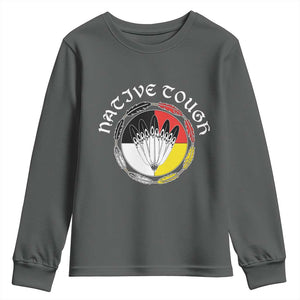 Native Tough Youth Sweatshirt Indian American Medicine Wheel Feathers TS11 Dark Heather Print Your Wear