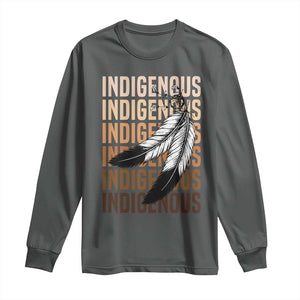 Indigenous Pride Long Sleeve Shirt Native American Heritage Feathers Dreamcatcher TS11 Dark Heather Print Your Wear