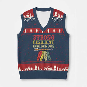 Native American Strong Resilient Indigenous V-Neck Knit Sweater Vest Retro Vintage Feathers TS11 Navy Red Print Your Wear