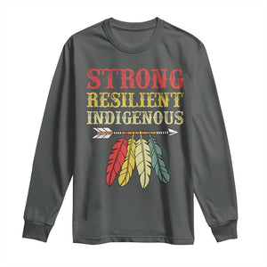 Native American Strong Resilient Indigenous Long Sleeve Shirt Retro Vintage Feathers TS11 Dark Heather Print Your Wear