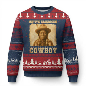 Native American Cowboy Ugly Christmas Sweater Vintage Western Country Portrait TS11 Navy Red Print Your Wear