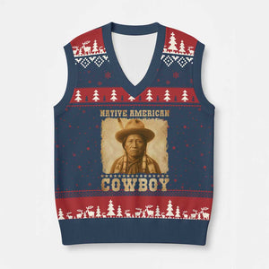 Native American Cowboy V-Neck Knit Sweater Vest Vintage Western Country Portrait TS11 Navy Red Print Your Wear