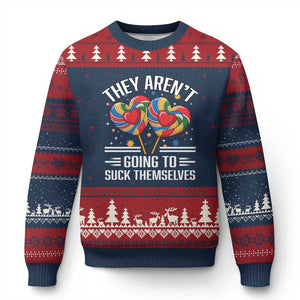 Funny They Arent Going To Suck Themselves Ugly Christmas Sweater Inappropriate Adult Humor Lollipop TS11 Navy Red Print Your Wear