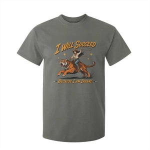 I Will Succeed Because I Am Insane Funny Cowgirl Riding Tiger T Shirt For Kid TS11 Military Green Print Your Wear