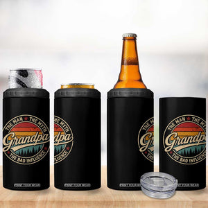 Grandpa The Man The Myth The Bad Influence 4 in 1 Can Cooler Tumbler Retro Forest Father's Day