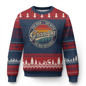 Grandpa The Man The Myth The Bad Influence Ugly Christmas Sweater Retro Forest Father's Day