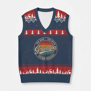 Grandpa The Man The Myth The Bad Influence V-Neck Knit Sweater Vest Retro Forest Father's Day