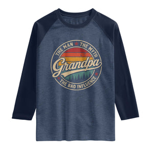 Grandpa The Man The Myth The Bad Influence Raglan Shirt Retro Forest Father's Day