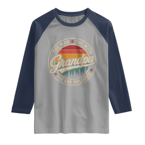Grandpa The Man The Myth The Bad Influence Raglan Shirt Retro Forest Father's Day