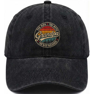 Grandpa The Man The Myth The Bad Influence Washed Cotton Baseball Cap Retro Forest Father's Day