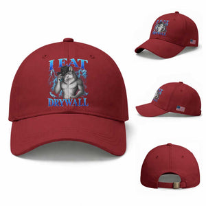 I Eat Drywall Funny Alpha Wolf Baseball Cap Stupid Brainrot Meme Edging Werewolf Boootleg Graphic