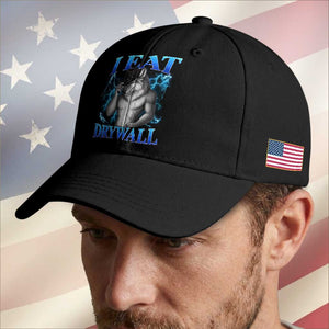 I Eat Drywall Funny Alpha Wolf Baseball Cap Stupid Brainrot Meme Edging Werewolf Boootleg Graphic