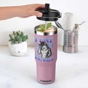 I Eat Drywall Funny Alpha Wolf Flip Straw Tumbler Stupid Brainrot Meme Edging Werewolf Boootleg Graphic