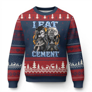 I Eat Cement Funny Alpha Wolf Meme Ugly Christmas Sweater Stupid Brainrot Meme Edging Werewolf Boootleg Graphic