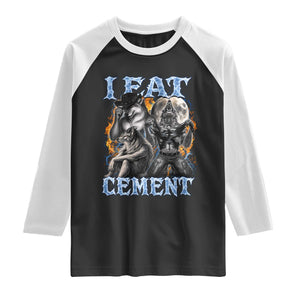 I Eat Cement Funny Alpha Wolf Meme Raglan Shirt Stupid Brainrot Meme Edging Werewolf Boootleg Graphic