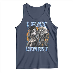 I Eat Cement Funny Alpha Wolf Meme Tank Top Stupid Brainrot Meme Edging Werewolf Boootleg Graphic