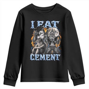 I Eat Cement Funny Alpha Wolf Meme Youth Sweatshirt Stupid Brainrot Meme Edging Werewolf Boootleg Graphic