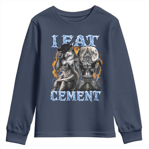 I Eat Cement Funny Alpha Wolf Meme Youth Sweatshirt Stupid Brainrot Meme Edging Werewolf Boootleg Graphic