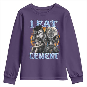 I Eat Cement Funny Alpha Wolf Meme Youth Sweatshirt Stupid Brainrot Meme Edging Werewolf Boootleg Graphic