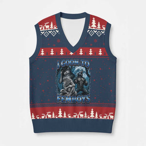 I Goon to Femboys Funny Edging Alpha Wolf V-Neck Knit Sweater Vest Stupid Brainrot Meme