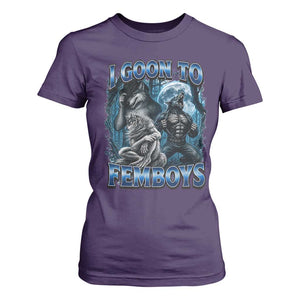I Goon to Femboys Funny Edging Alpha Wolf T Shirt For Women Stupid Brainrot Meme