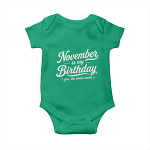 November Is My Birthday Yes The Whole Month Baby Onesie Funny November Bday Month Gifts TS11 Irish Green Print Your Wear