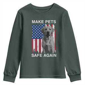 Trump Supporter Youth Sweatshirt Make Pets Safe Again Dog Vintage American Flag TS11 Dark Forest Green Print Your Wear