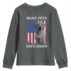 Trump Supporter Youth Sweatshirt Make Pets Safe Again Dog Vintage American Flag TS11 Dark Heather Print Your Wear