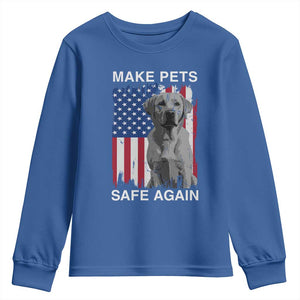 Trump Supporter Youth Sweatshirt Make Pets Safe Again Dog Vintage American Flag TS11 Royal Blue Print Your Wear