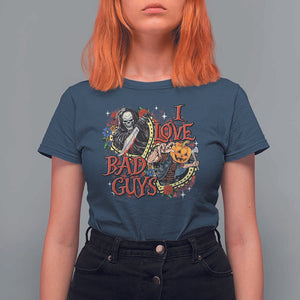 Funny Halloween T Shirt For Women I Love Bad Guys Scary Murderer Horror Skeleton Pumpkin Heart Rose TS11 Navy Print Your Wear