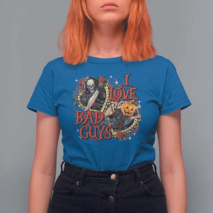 Funny Halloween T Shirt For Women I Love Bad Guys Scary Murderer Horror Skeleton Pumpkin Heart Rose TS11 Royal Blue Print Your Wear
