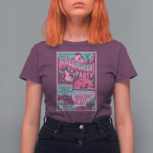 Halloween Party Poster T Shirt For Women Terror Old Time Halloween Horror Movies Characters Skull Mummy Grave TS11 Maroon Print Your Wear