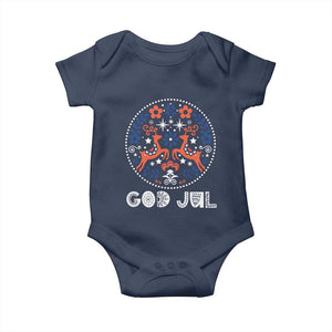 Yule God Jul Baby Onesie Folk Art Scandinavian Reindeers TS11 Navy Print Your Wear