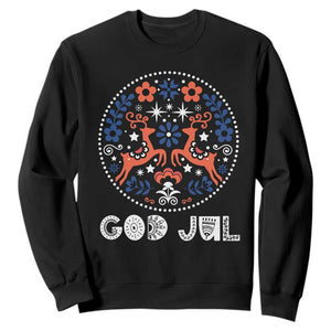 Yule God Jul Sweatshirt Folk Art Scandinavian Reindeers TS11 Black Print Your Wear