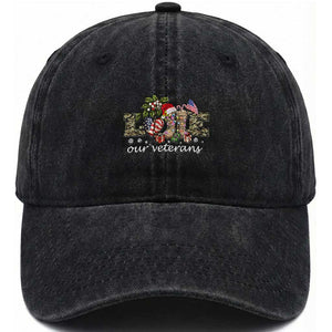 Love Our Veterans Washed Cotton Baseball Cap Veterans Day Proud Military American Flag TS11 Washed Cap Universal Fit Black Print Your Wear
