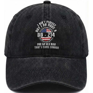 US Veterans Washed Cotton Baseball Cap I Ain't Perfect But I Do Have A DD-214 American Flag Military TS11 Washed Cap Universal Fit Black Print Your Wear