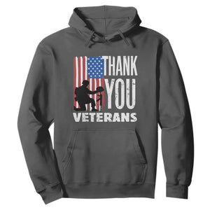 Thank You Veterans Hoodie American Flag Veterans Day TS11 Dark Heather Print Your Wear