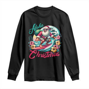 Christmas In Hawaii Long Sleeve Shirt Aloha Christmas Santa Surfing Hibiscus Flower TS11 Black Print Your Wear