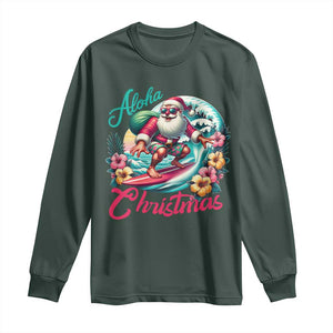 Christmas In Hawaii Long Sleeve Shirt Aloha Christmas Santa Surfing Hibiscus Flower TS11 Dark Forest Green Print Your Wear