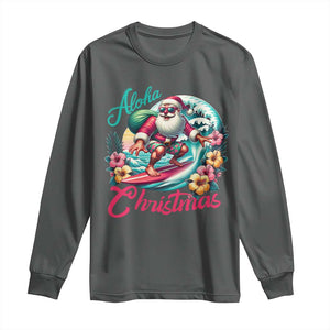 Christmas In Hawaii Long Sleeve Shirt Aloha Christmas Santa Surfing Hibiscus Flower TS11 Dark Heather Print Your Wear