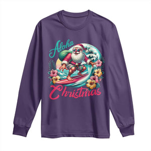 Christmas In Hawaii Long Sleeve Shirt Aloha Christmas Santa Surfing Hibiscus Flower TS11 Purple Print Your Wear
