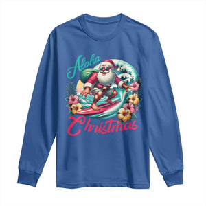 Christmas In Hawaii Long Sleeve Shirt Aloha Christmas Santa Surfing Hibiscus Flower TS11 Royal Blue Print Your Wear