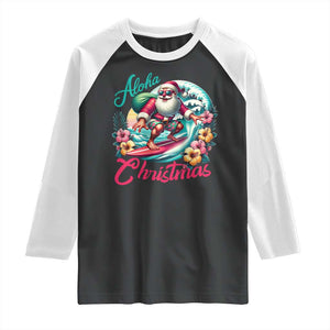 Christmas In Hawaii Raglan Shirt Aloha Christmas Santa Surfing Hibiscus Flower TS11 Black White Print Your Wear