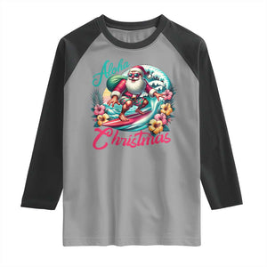 Christmas In Hawaii Raglan Shirt Aloha Christmas Santa Surfing Hibiscus Flower TS11 Sport Gray Black Print Your Wear
