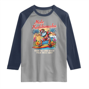 Christmas In Hawaii Raglan Shirt Mele Kalikimaka From The Land Where Palm Trees Sway Surfing Santa TS11 Sport Gray Navy Print Your Wear